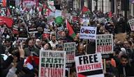 برطانیہ اور تیونس میں فلسطین کے حق میں مظاہرے، ہزاروں افراد سڑکوں پر نکل آئے