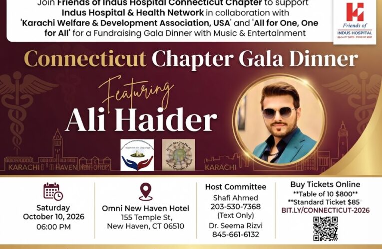 Annual Fundraising Gala Dinner to Support Indus Hospital & Health Network; Ali Haider Set to Entertain Guests
